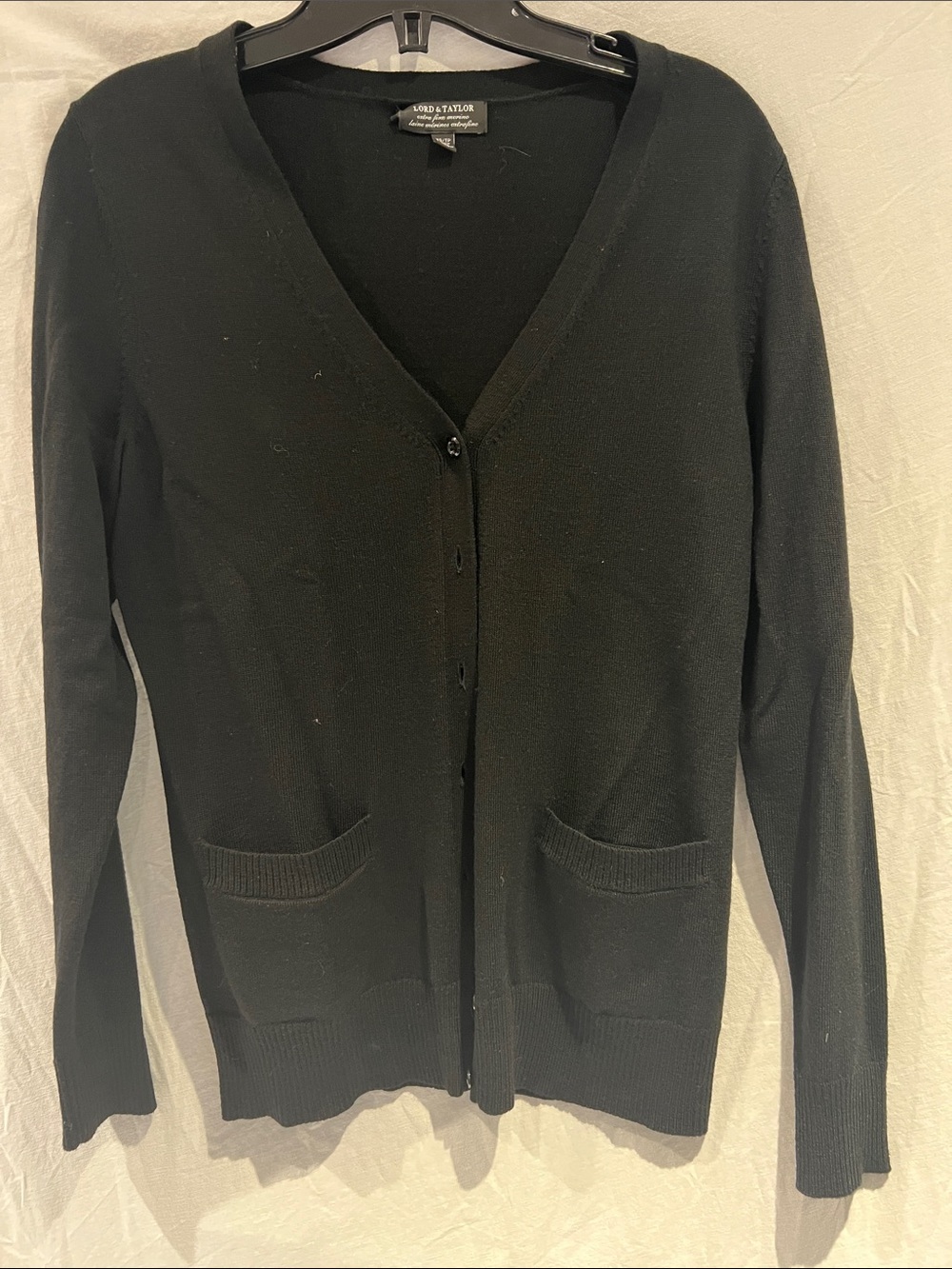Lord & Taylor Black V-Neck Button Front Cardigan